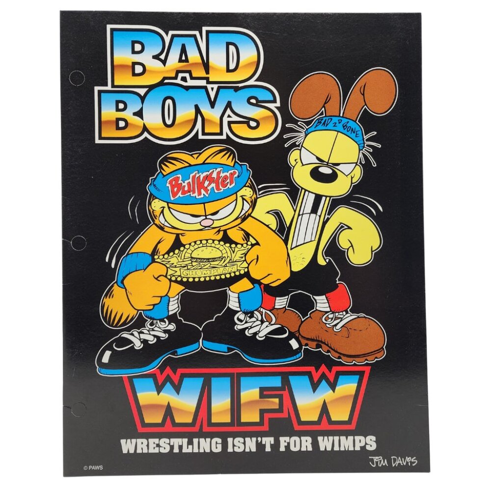 Vtg 1999 New Garfield the Cat & Odie Dog Bad Boys Wrestling School Pocket Folder